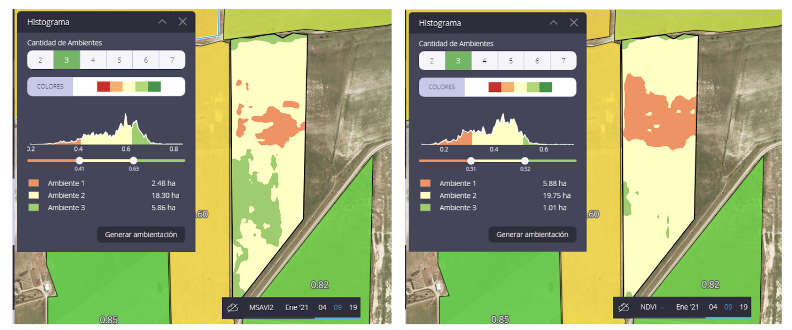 Histograma genereted with MSAVI2 vs NDVI