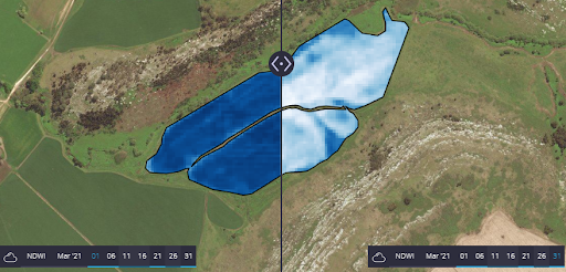 comparative NDWI at two different times of the crop